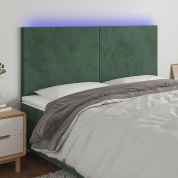 Cabecero con luces LED terciopelo verde oscuro 200x5x118/128 cm Día y Noche