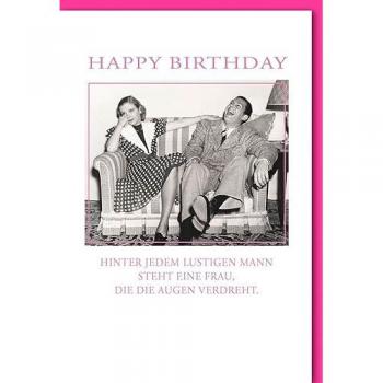 Birthday Wishes Karte „Hinter jedem Lustigen Mann“ – 11,5 × 17 cm + Umschlag