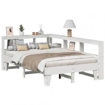 Cama blanca de madera con estantería 120x200 cm sin colchón