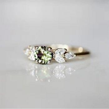 Bague en or avec zircon rond vert olive, bijoux pour femmes