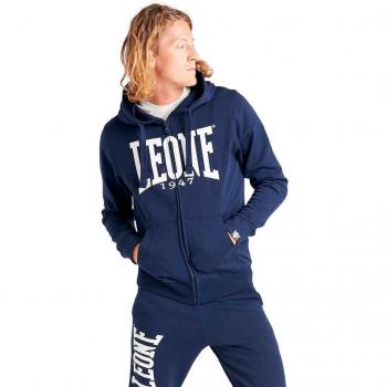 Felpa “Leone 1947” con cappuccio e stampa full-zip blu scuro, taglia M
