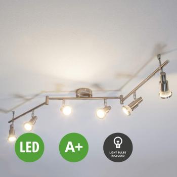 GÜ10-Glühlicht Aron, 6‑Flammen, Warmweiß, Nickel‑Finish