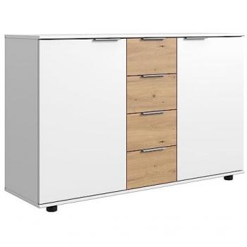 Lomadox Schlafzimmer Kommode GRANADA-43 in Weiß mit Artisan Eiche Nb., 130/83/41 cm