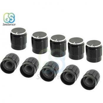 6mm Black Aluminum Alloy Potentiometer Knobs 10Pcs