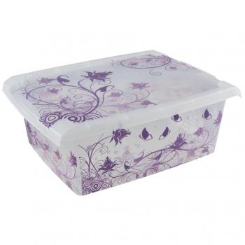 Transparent-Deckel Aufbewahrungsbox 10 l – Agneta Purple Romance, Blumeneffekt