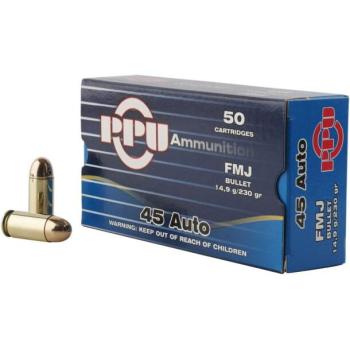 PPU Precision .45 ACP 230 Grain FMJ Handgun Ammo – 50‑Round Box