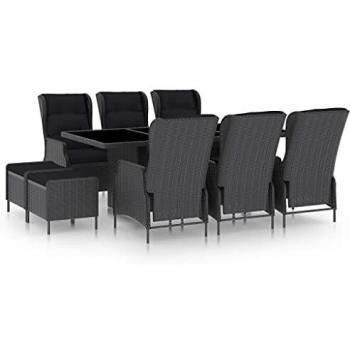 Set extérieur 9 pcs, coussins gris résine tressée