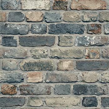 Industrial Rustic Charcoal Brick Textured Wallpaper