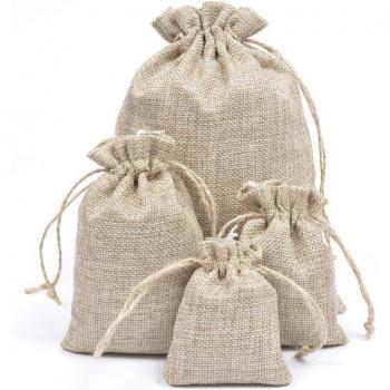 10pcs Natural Burlap Bags with Handles for Candy Packaging