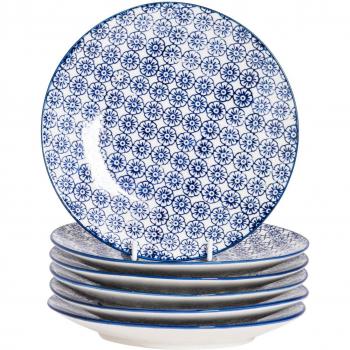 Blue Hand-Printed Side Plates 18cm Set of 6
