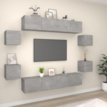 Set de Meubles TV 8 pièces en Bois d'Ingénierie Gris Béton