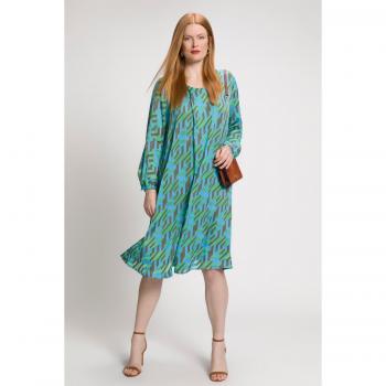 Ulla Popken Plus Size Long Sleeve Layer Dress, Optic Print Burnout, Turquoise, Size 16/18