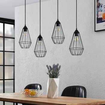 Black metal pendant light with cage design by Lindby, model Remus, 4 bulbs and dimmable