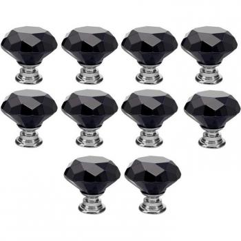 30mm Crystal Glass Knobs Black Diamond Shape