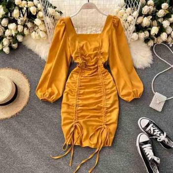 Vintage Autumn Ruched Bodycon Dress