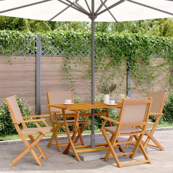 Chaises d’extérieur 4‑exemplaires, tissu taupe, structure bois massif