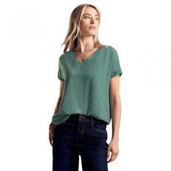 Street One Damen 2-in-1 Chiffon T-Shirt mit Mesh-Detail in Grün, Größe 36