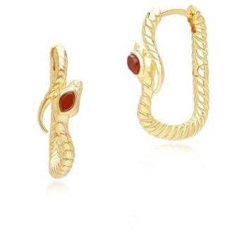Gold Plated Carnelian Snake Earrings – Elegant Silver