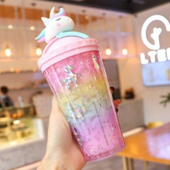 Double Wall Unicorn Coffee Cup with Straw