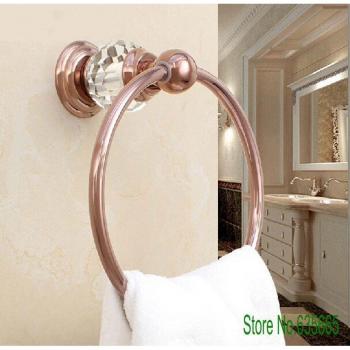 Crystal Glass and Rose Gold Brass Towel Ring for Bathroom