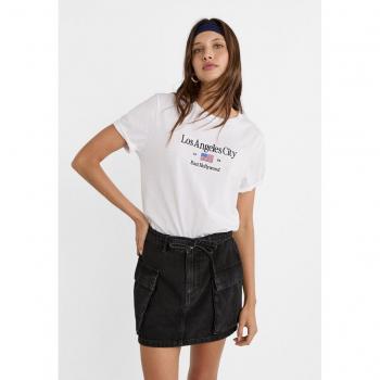 Denim Cargo-Shorts mit Rüschen – Stradivarius, Schwarz, 32