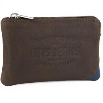 Mini porte-monnaie masculin en cuir souple marron-bleu