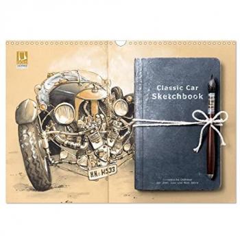 Classic Car Sketchbook (Wandkalender 2025 DIN A3 quer) CALVENDO Monatskalender