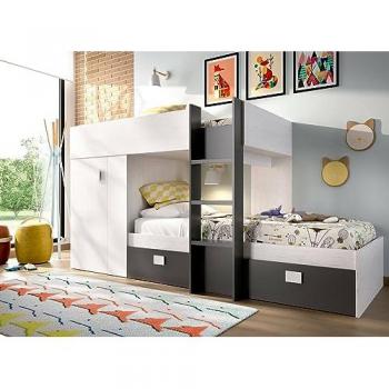 Lit superposé pour enfants Cevedale, chambre complète avec rangement, 271x111h150 cm, blanc et anthracite