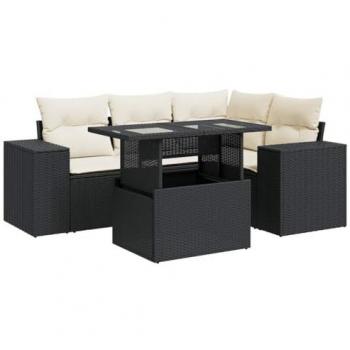 VidaXL Outdoor 5-Piece Sofa Set with Cushions in Black Rattan