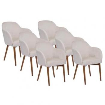 Conjunto de 6 sillas con reposabrazos de tela texturizada y madera de hevea