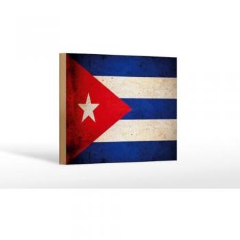Wanddeko Holzflagge Kuba 18x12 cm