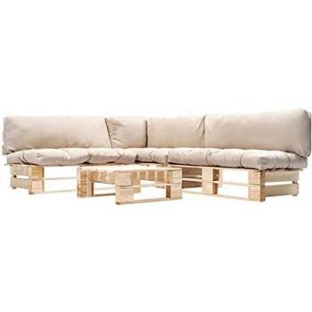 Set Divani Da Giardino Pallet 4pz Con Cuscini Sabbia Legno FSC