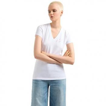T‑Shirt Logo Strass Unisex in Bianco Ottico