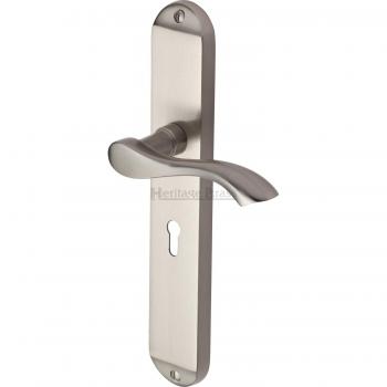 Algarve Style Door Handle with Lever, Satin Nickel, Height: 24.2cm, Width: 4.3cm (x2)