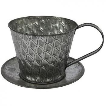 Cache Pot Fleur Zinc Forme Tasse Gris