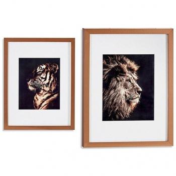 Gioiello Leone Tigrato: Quadro Decorativo 33x43x3 cm in Bronzo e Vetro