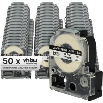 Vhbw 12 mm Black/White Label Tape – 50 Sheets, Fits KingJim SR3900C/SR330/SR230C/SR180/SR150/SR300TF/SR3700P