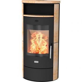 Piacenza Sandstein von Heathus – Schwarzer Öfen mit 6 kW Warmhaltefach