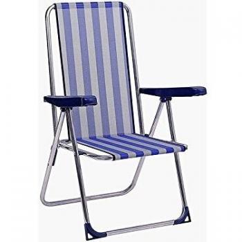 Silla plegable de playa de aluminio, Silla Playa ALTO, Peso soportado máximo 110KG, Fibreline, Color Rayas Azules Y Blancas