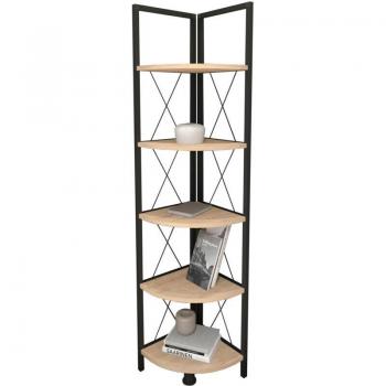 Bibliothèque d'Angle en Métal avec 4 Étagères Mélaminé
