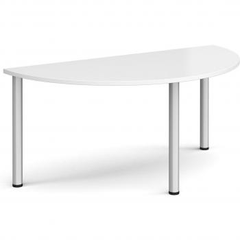 Semi-Circular White Meeting Table with Silver Radial Support, Size: 1600mm x 800mm