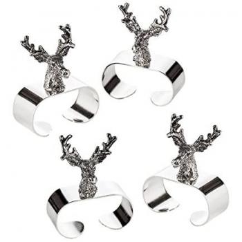 EDZARD Serviettenring Hirsch, 4er-Set, Silber-Optik, Ø 5 cm, H 6 cm