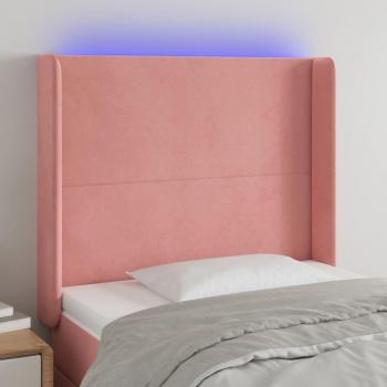 LED Kopfteil in Rosa 83x16x118/128 cm aus Samt