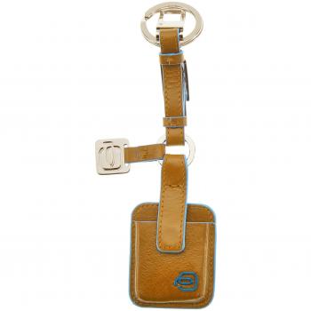 Piquadro Keyring Blaues Quadratelement – gelbes Leder, 18 cm