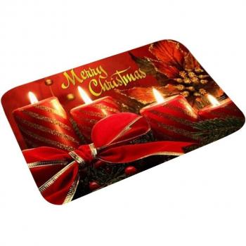 Tapis de Sol Noël Renne Bonhomme de Neige Anti‑Dérapant