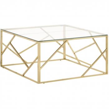 Contemporary Gold Coffee Table with Glass Top