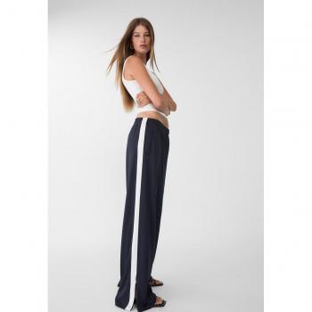 Stradivarius Women's Navy Blue Jogging Pants with Side Stripe XS