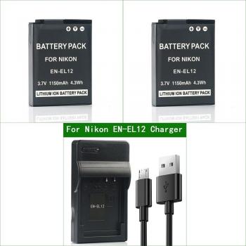 EN-EL12 Digitale Camera Batterij + Lader voor Nikon Coolpix W300