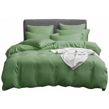 UMI Essentials Classic Satin Striped Duvet Cover Set (King, Ivory White)