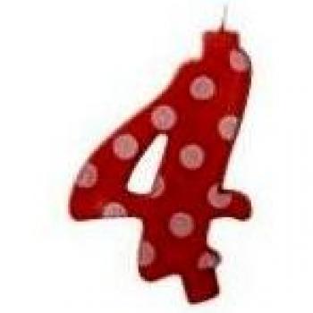 CANDELA NUMERO 4 ROSSA CON POIS 12 CM